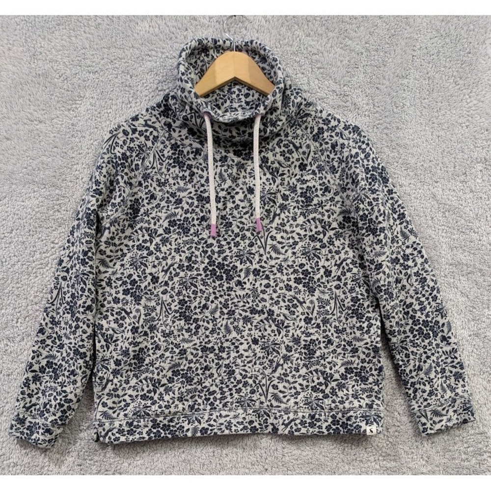 Joules Nadia Print Sweatshirt Womens Size 8 Gray Navy Floral Funnel Neck Pockets